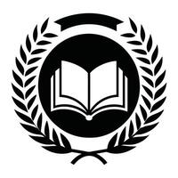 An open book with laurel wreath and ribbon vector