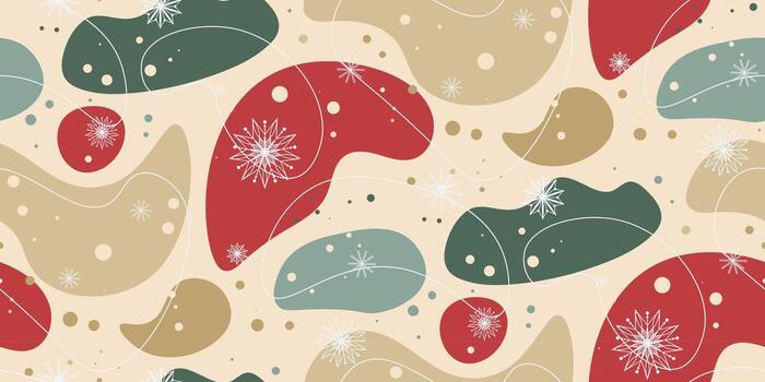 Seamless pattern with abstract shapes and snowflakes vector