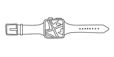 Smart watch with map navigation hand drawn sketch vector