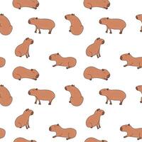 Capybara seamless pattern in flat style on white background. capybaras pattern vector