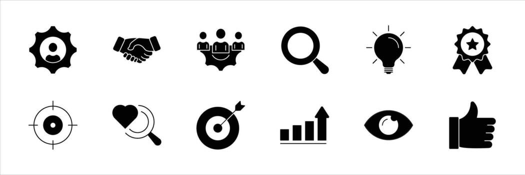 core values icon set. goals, innovation, teamwork, quality icon. editable stroke core values icon vector