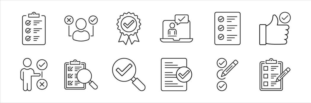 set of survey thin line icon. containing task, choice, review, research icon collections vector