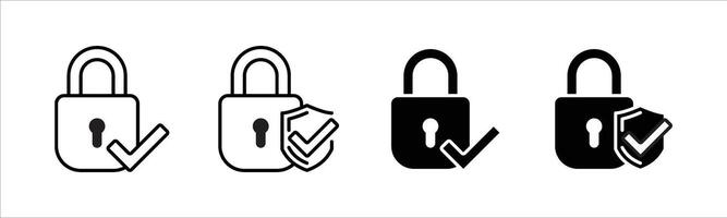 padlock icon set. padlock with checkmark, access security icon vector