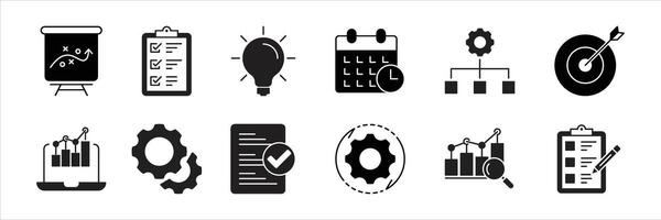 plan icon set. includes strategy, analysis, schedule, task, target, goal, management icon collections vector