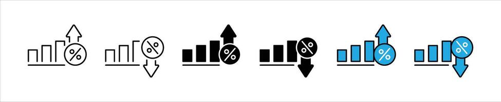 percentage arrow up and down icon set. percentage growth up and down arrow icon vector