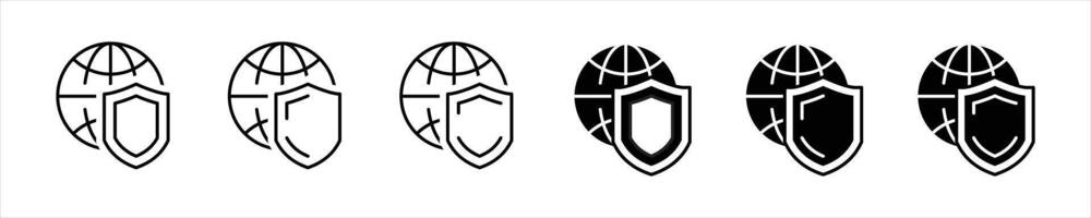 globe icon set. contain internet protection, web protection, global protection icon vector