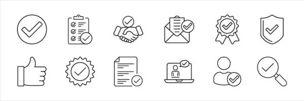 set of approval thin line icon. containing agreements, confirmation, certification, thumps up, validation, document, accept, checklist icon vector