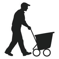 Silhouette of a man pushing a wheelbarrow vector