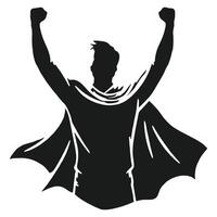 Silhouette of a superhero with cape and hands up vector