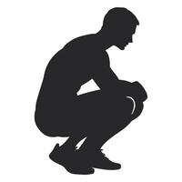 Silhouette of a man squatting down on a white background vector