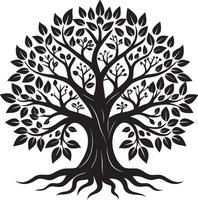 Harmonious Tree Silhouette with Spreading Roots and Leafy Canopy vector