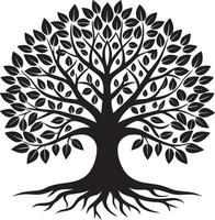 Detailed Botanical Tree of Life with Flowing Roots and Leaves vector