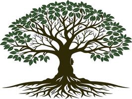 Wholesome Tree Design with Extensive Roots and Leafy Canopy vector