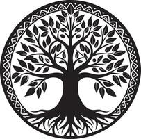 A tree of life in a circle with a black and white design vector