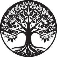 Classic Tree of Life Emblem with Symmetrical Branches and Leaves vector