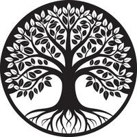 Elegant Tree of Life Silhouette with Intricate Branches and Leaves vector