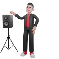 3D Choreographer Dance Star. A male choreographer stands beside a loudspeaker with his hands raised as if to hold the loudspeaker. Animated Performer png