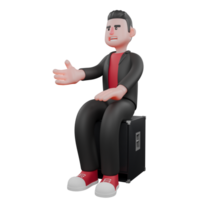3D Cartoon Dance Choreographer Design. A male choreographer sits at a loudspeaker with his right hand extended forward as if he is speaking. Performer Artist png