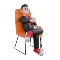 3D Choreographer Dance Star. A male choreographer sits on a chair with his left leg bent over his right leg. Cartoon Model png