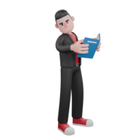 3D Dance Performer in Cartoon. A male choreographer stands with a book in his hand, looking into the distance with full of plans. Choreographer Model png