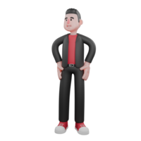 Cartoon Choreographer in 3D. A male choreographer stands with both hands on his hips, head slightly tilted to the side, eyes looking far away with a bright expression. Dance Creator png