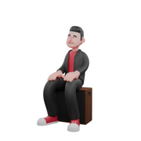 3D Animated Dance Performer. A male choreographer sits at the loudspeaker with his hands on his lap and smiles. Choreographer Character png