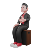 Choreographer Character in 3D Cartoon. A male choreographer sits at a loudspeaker with one hand forward. Dance Talent png