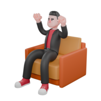 Choreographer in 3D. a male choreographer sits on a sofa with both of his hands raised upwards. Dance Star Character png