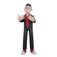 Dance Creator Choreographer. A male choreographer stands with both hands raised, as if praying. 3D Cartoon Character png