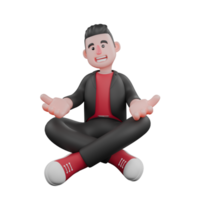 Dance Choreographer 3D Cartoon Character. A male choreographer sits cross-legged on the floor with his arms open with a smile on his face. Performer Design png