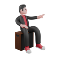 Choreographer in 3D Cartoon. a male choreographer sits at the loudspeaker with his hands pointing in a certain direction. Dance Performer Character png