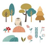 Collection cute trees and plants in pastel color vector