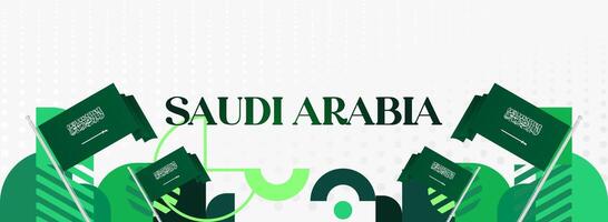 A Saudi Arabia Independence Day banner design with modern geometric elements, the flag stands out on a white background, perfect for promotions and other public events. vector
