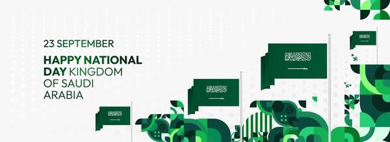 A wide banner featuring a geometric design featuring the Saudi Arabian flag, giving a fresh and dynamic feel to National Day events and festivals. vector