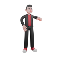 3D Dance Artist Choreographer. A male choreographer stands with his right hand on his waist and his left hand pointing forward. Cartoon Performer png