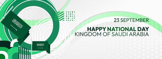 A simple yet effective Saudi Arabia National Day banner design, using a white background and geometric elements to highlight the country flag. vector