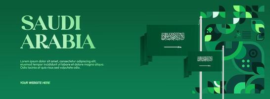 Modern design of Saudi Arabia Independence Day banner with green background and geometric elements, perfect for various cultural events and national festivals. vector