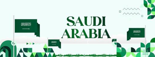 Banner design for Saudi Arabia Independence Day, combining geometric shapes with the flag on a white background, giving a modern and elegant impression. vector
