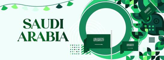 Horizontal banner featuring geometric design and white background, ideal for use in Saudi Arabia national celebration or festival events. vector