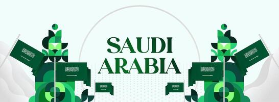 Saudi Arabia National Day banner design combining geometric elements with the country's flag, giving a minimalist yet strong impression for various public events. vector