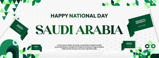 Banner design for Saudi Arabia National Day celebration, with white background and geometric elements combined with the flag, suitable for event stages or promotions. vector