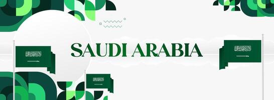 Horizontal banner with clean and elegant design, combining the Saudi Arabia flag with modern geometric patterns, suitable for all types of national celebrations. vector
