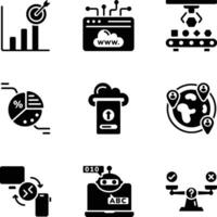 Pack of Data Processing Glyph Style Icons vector