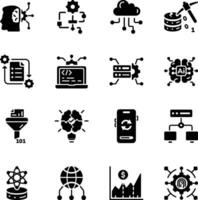 Collection of Data Science Glyph Style Icons vector