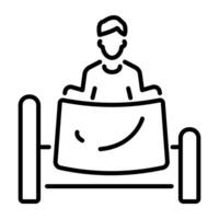 A linear icon of a person making a bed vector