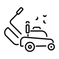 A linear icon of a lawn mower cutting grass vector