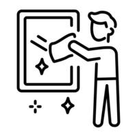 A linear icon of a person wiping mirror with a cloth vector
