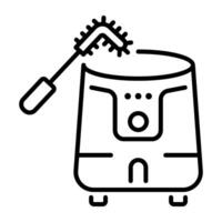 A linear icon of cleaning the fryer with a brush. vector