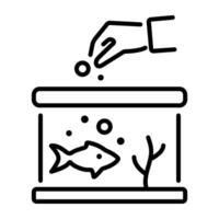 A linear icon of a person feeding fish in an aquarium vector