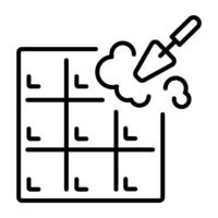 A linear icon of tile fixing with a trowel vector